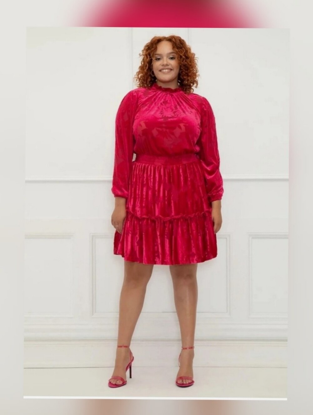 Eloquii Elements Fuschia Velvet Burnout Floral Tiered Mini Dress 18/20 NWT